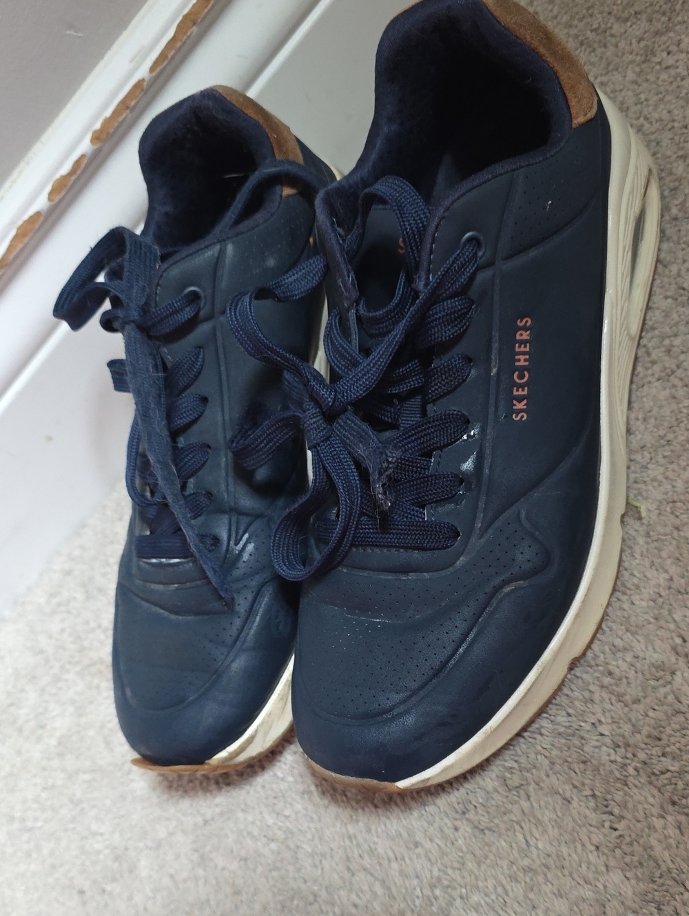 Skechers Men's Navy and Brown Lace-Up Athletic Sneakers